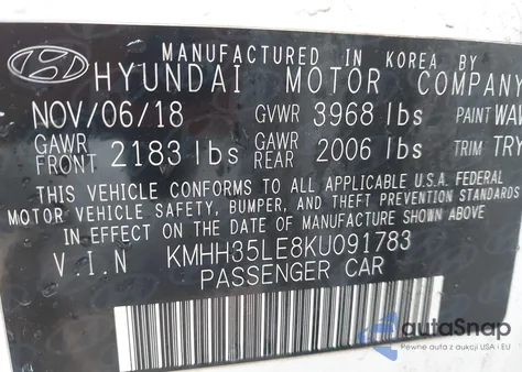 2019 Hyundai Elantra Gt from USA, damaged, VIN KMHH35LE8KU091783